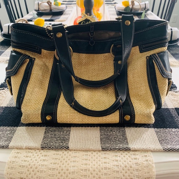 Coach Legacy Straw and Leather Tote - Picture 6 of 12